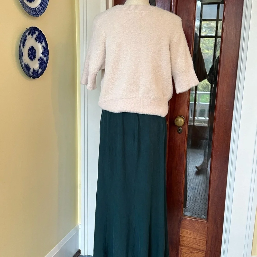 Monsoon | Dark Teal 100% Silk Midi/Maxi Skirt, Size 12 (Vintage)